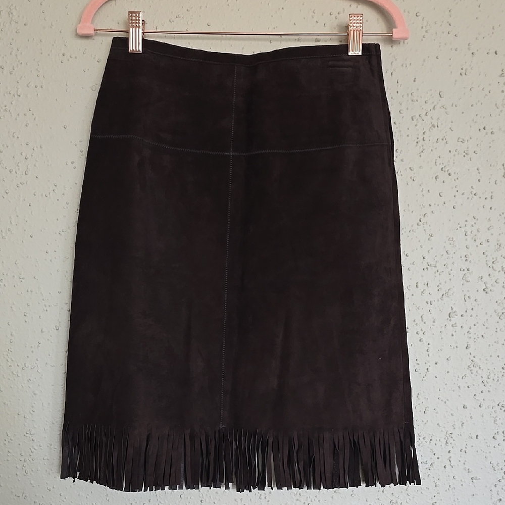 Express Leather Dark Brown Fringe Skirt